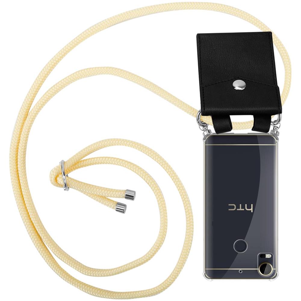Catena Di Telefoni Cellulari Compatibile Con Htc Desire 10 Lifestyle / Desire 825 In Crema Beige - Coperchio Protettivo In Silicone Con Anelli D'argento, Cinturino In Corda E Custodia Staccabile - Foto 1