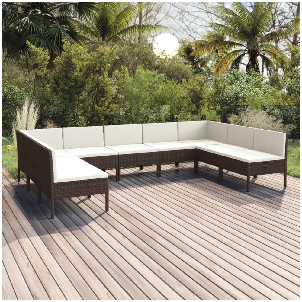 Set Divani Da Giardino 9 Pz Con Cuscini In Polyrattan Marrone - Foto 1