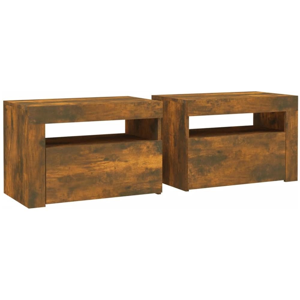 Comodini 2 pz con Luci LED Rovere Fumo 60x35x40 cm - Foto 2