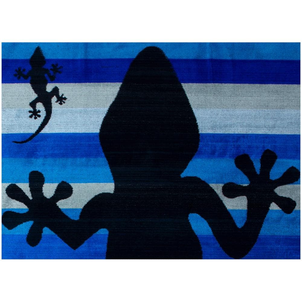 Telo Mare Jacquard Spugna Asciugamano Spiaggia Disegno Geko Stripe Telo Mare Blu - Foto 2