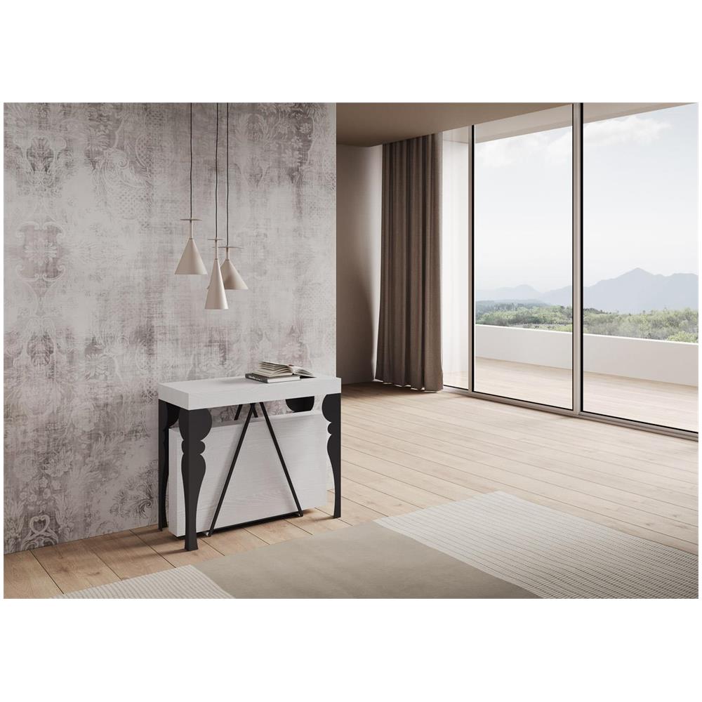 Consolle allungabile 90x40/196 cm Riza Small bianco frassino telaio antracite - Foto 2