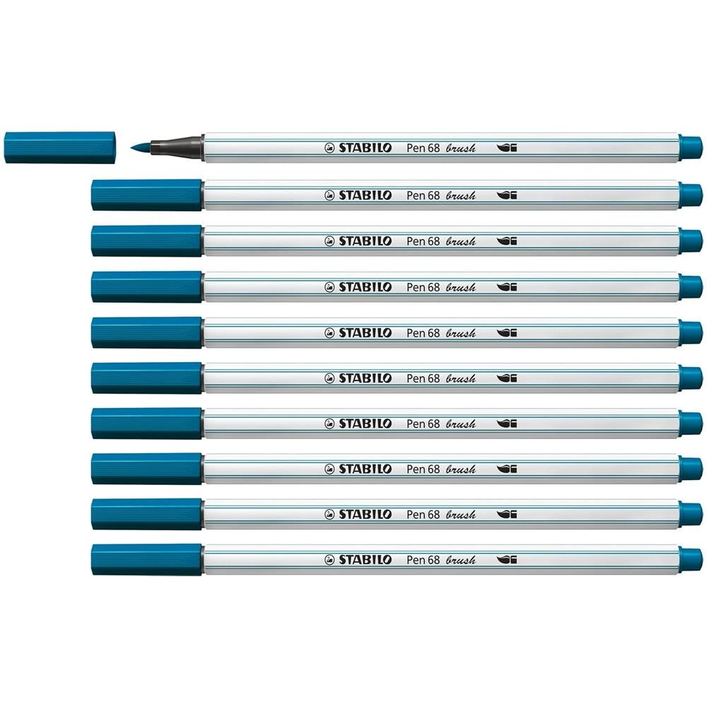 Pen 68 brush - Pennarello Premium con punta a pennello - Confezione da 10 - Blu Turchese - Foto 1