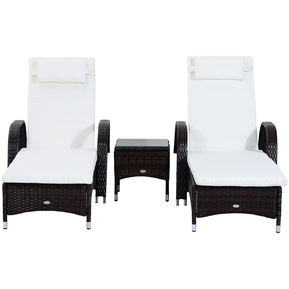 Set In Rattan 2 Lettini A Sdraio Reclinabili Imbottiti Con Rotelle E Tavolino, Marrone - Foto 1