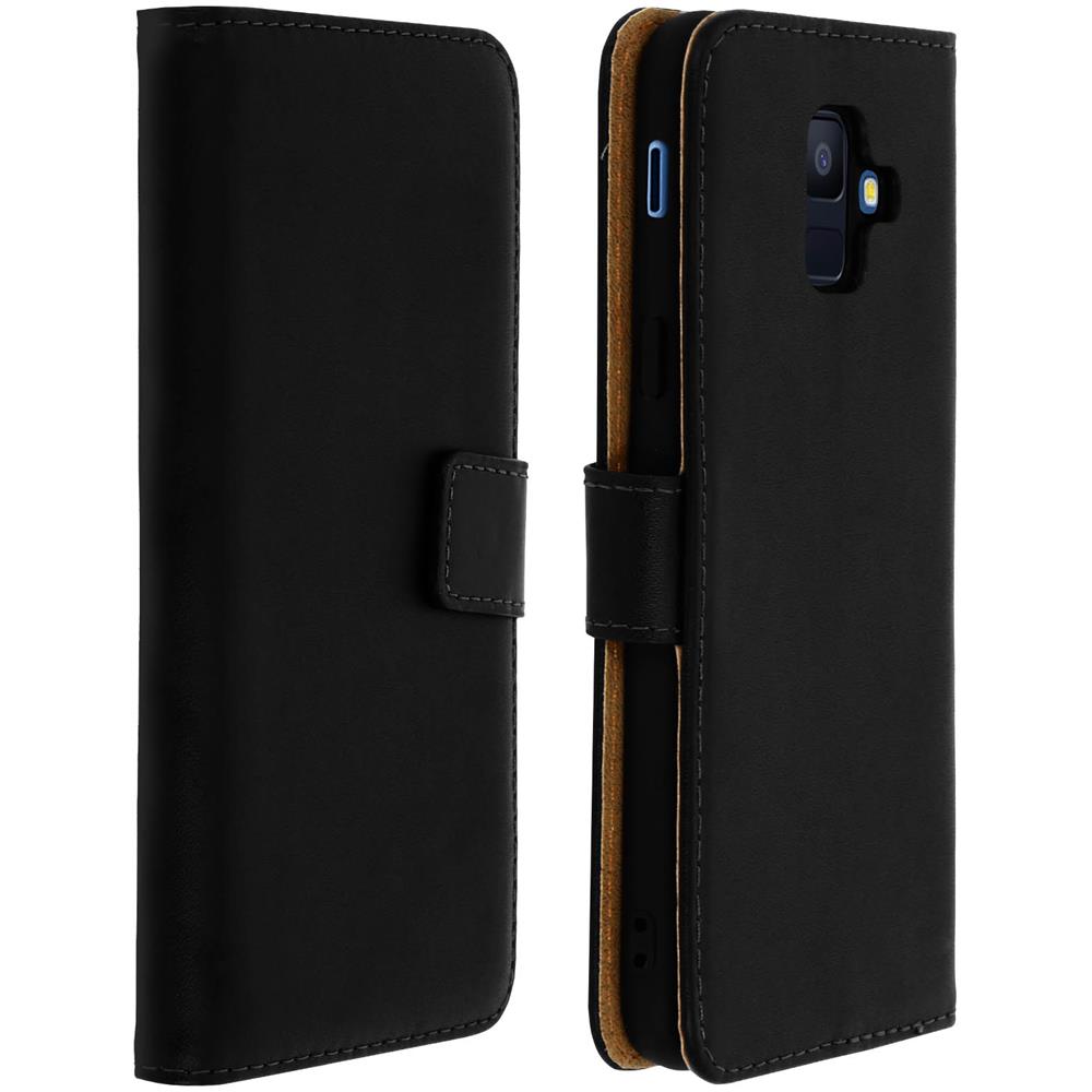 Custodia Galaxy A6 In Pelle Portafoglio Sportellino Cover Silicone Nera - Foto 1