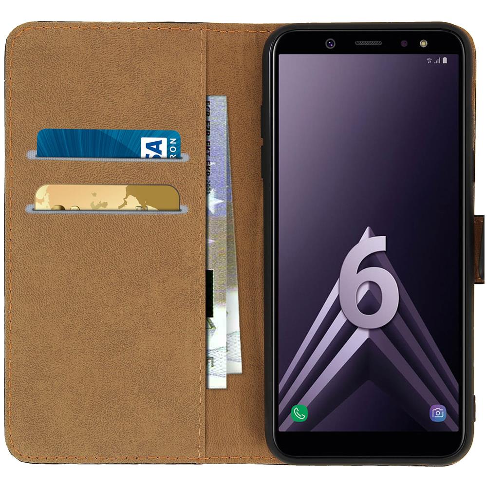 Custodia Galaxy A6 In Pelle Portafoglio Sportellino Cover Silicone Nera - Foto 4
