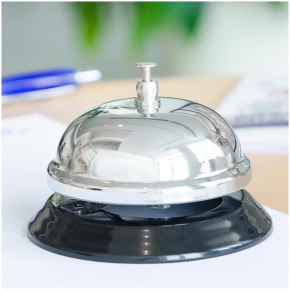 Campanello Da Tavolo Hotel Rezeption Su Base Plastica Nero E Silver Diametro 8cm - Foto 1