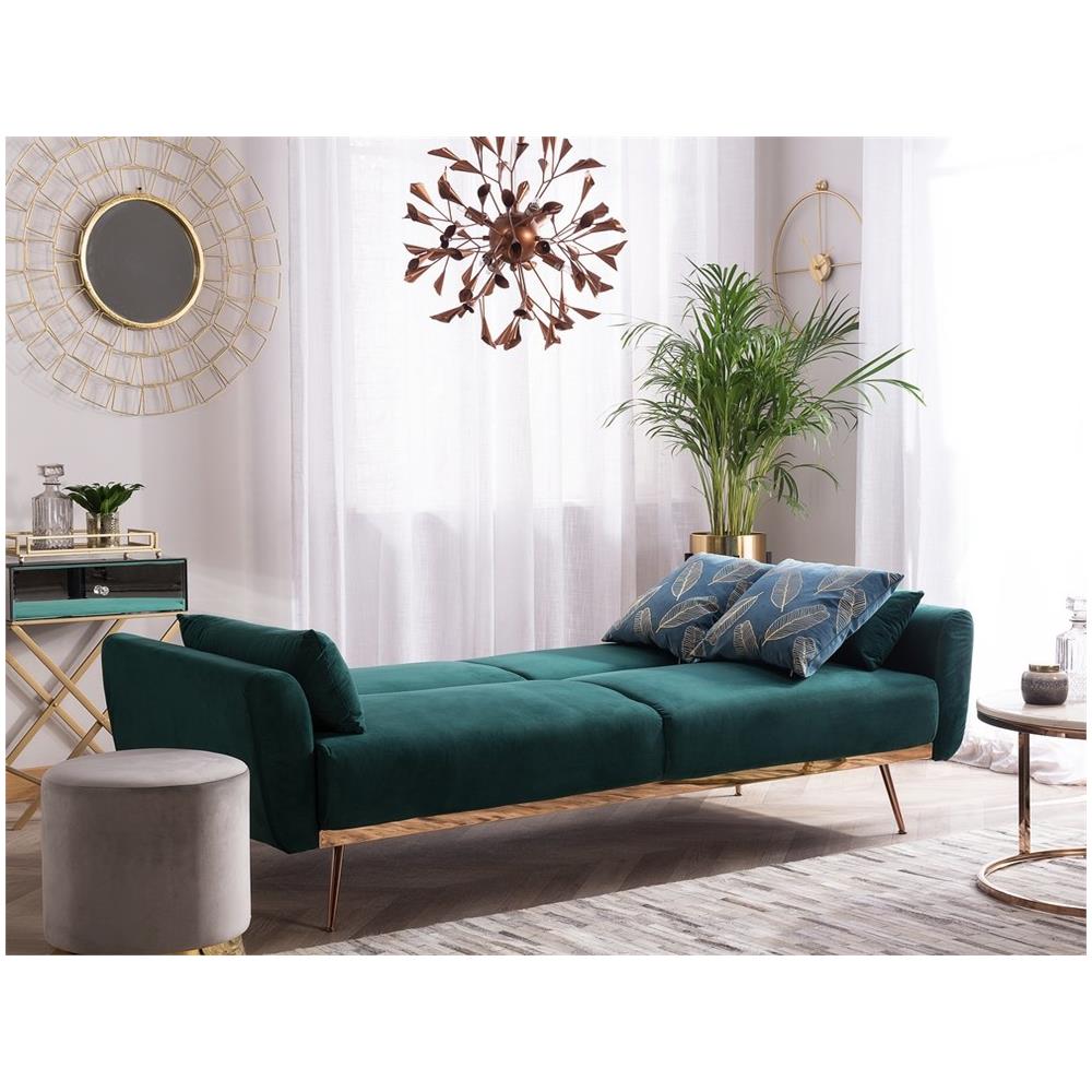 Divano Letto 3 Posti In Velluto Verde Eina - Foto 2