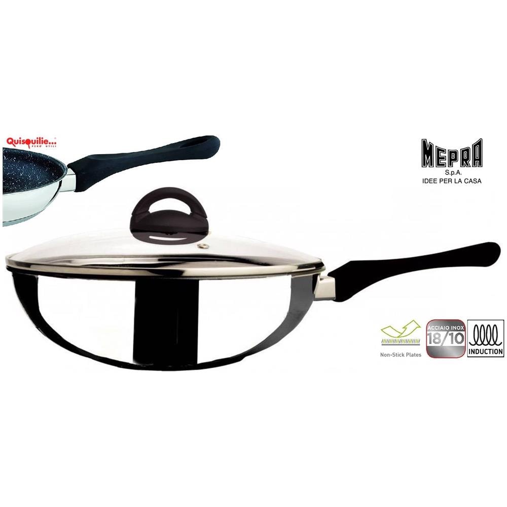 Fantasia Pietra Padella, In Acciaio Inossidabile 18/10 Adatta Ad Induzione Qualità Extra - 28 Wok - Foto 1