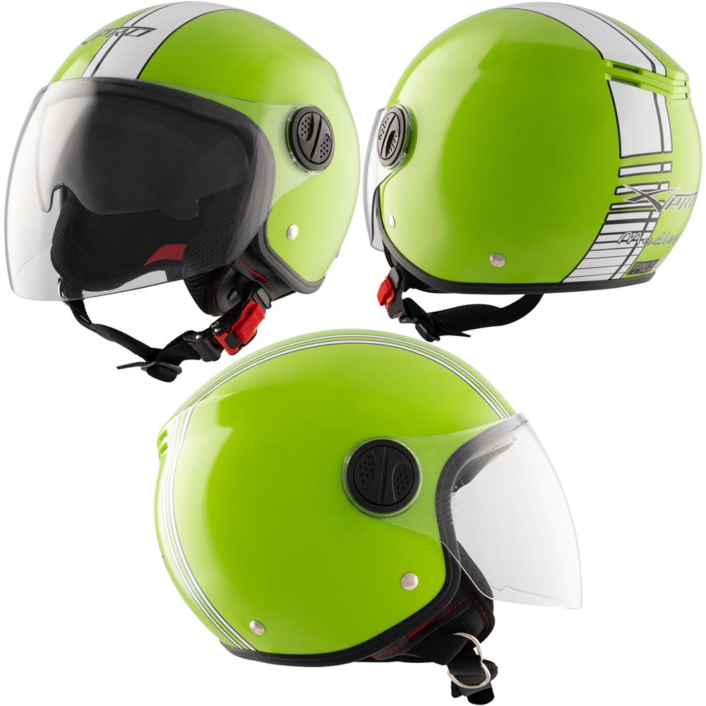 Moto Casco Jet Verde Omologato Ece Grafica Bianca Parasole Doppia Visiera L - Foto 1