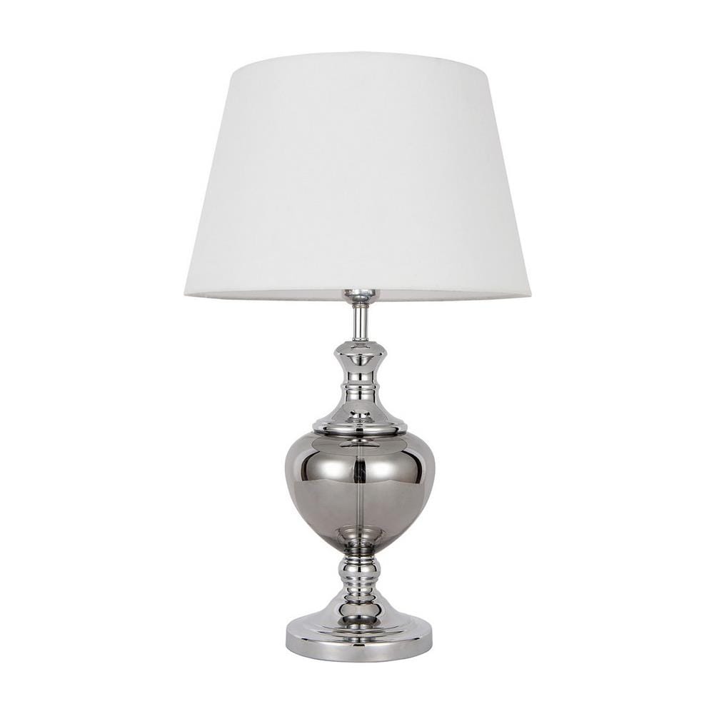 Lampada Da Tavolo Classica Cromata 1 Luce Con Paralume Bianco, Attacco E27 - Foto 1