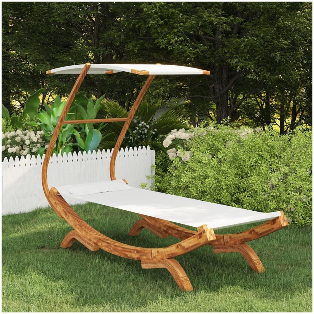 Lettino con Tettuccio 100x190x134 cm in Legno Curvato Crema - Foto 1