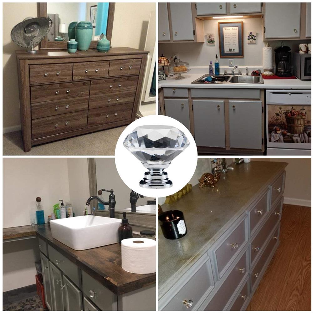 Pomelli Romboidali In Vetro Trasparente/argento 8 Pz - Foto 2