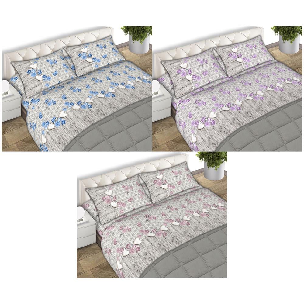 Completo Lenzuola Letto Matrimoniale 100% Cotone Made Italy Dis. Lara Cn 2 Piazze Azzurro - Foto 2
