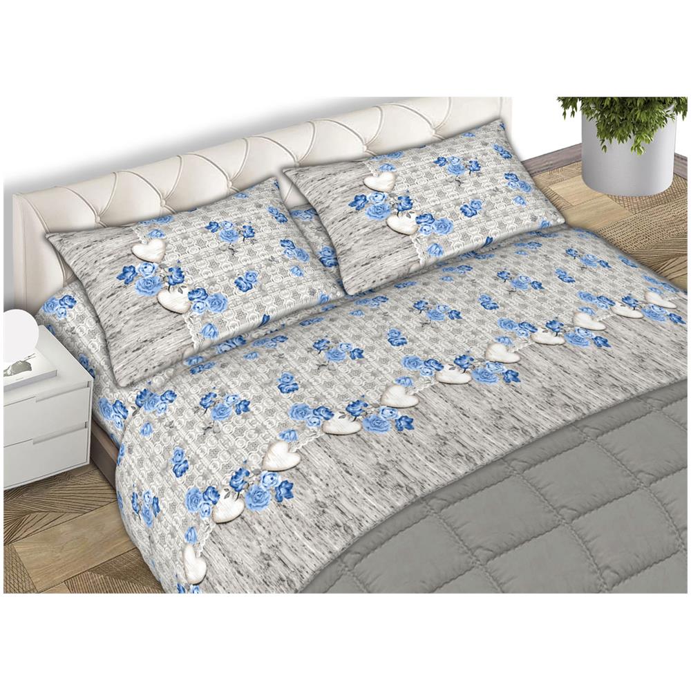 Completo Lenzuola Letto Matrimoniale 100% Cotone Made Italy Dis. Lara Cn 2 Piazze Azzurro - Foto 1