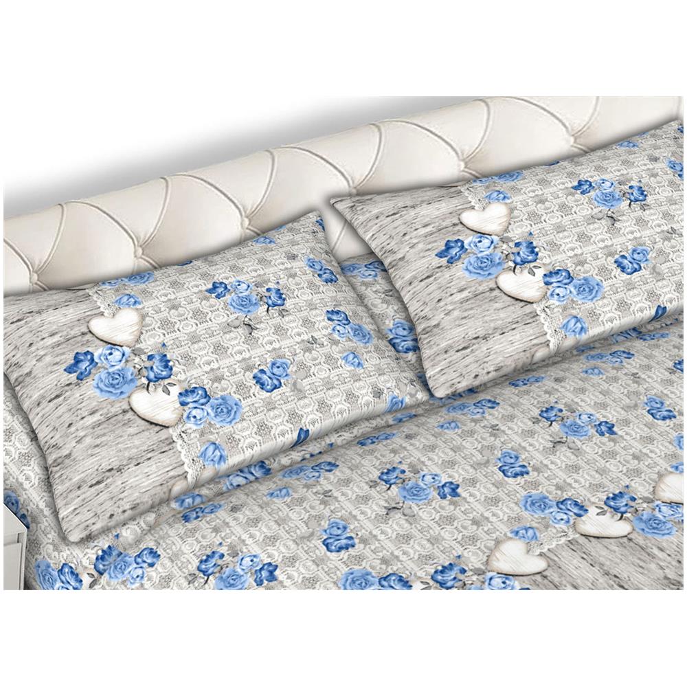 Completo Lenzuola Letto Matrimoniale 100% Cotone Made Italy Dis. Lara Cn 2 Piazze Azzurro - Foto 6