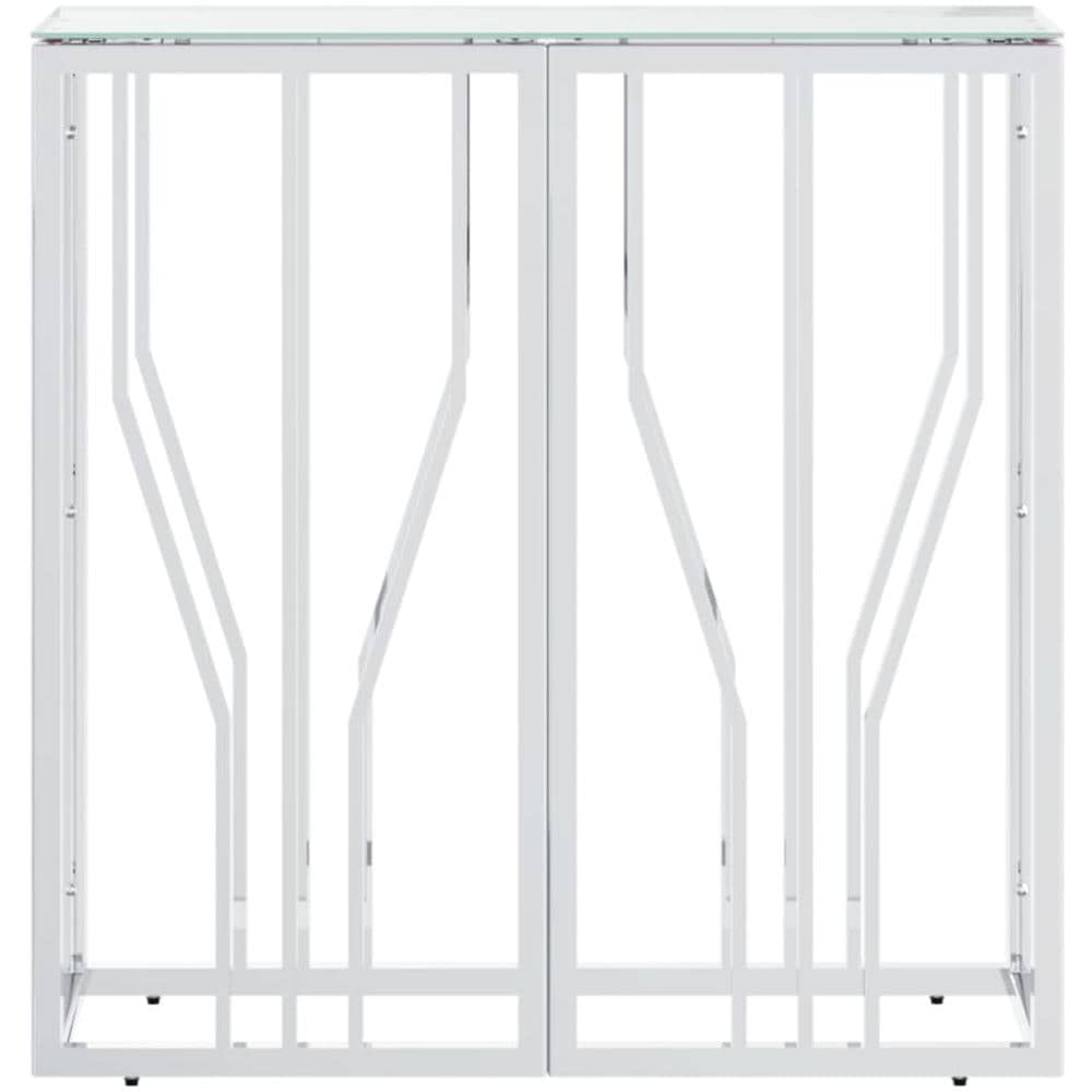 Tavolino Consolle 70x30x70 Cm In Acciaio Inox E Vetro - Foto 3