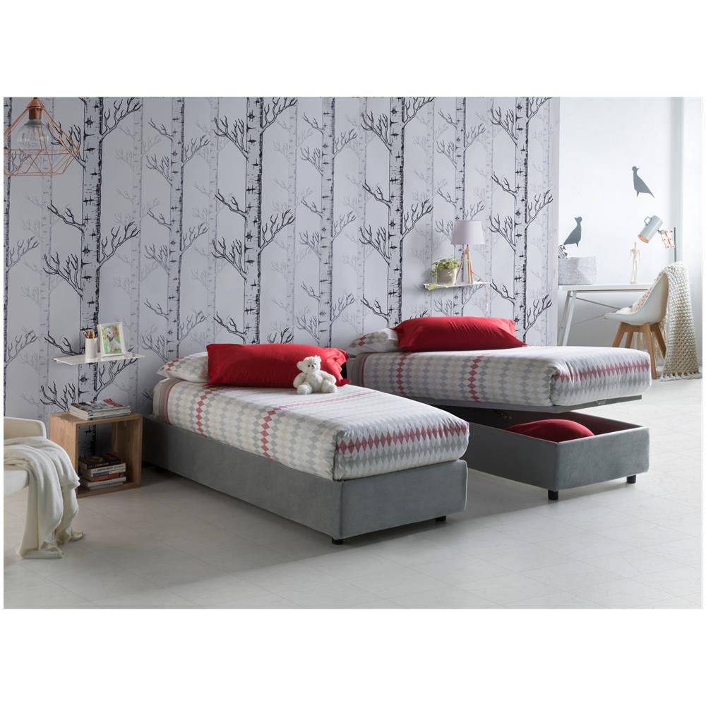 Letto Singolo Rachele, Letto Contenitore Con Rivestimento In Tessuto, 100% Made In Italy, Apertura Frontale, Con Materasso Cm 80x200 Incluso, Grigio - Foto 1