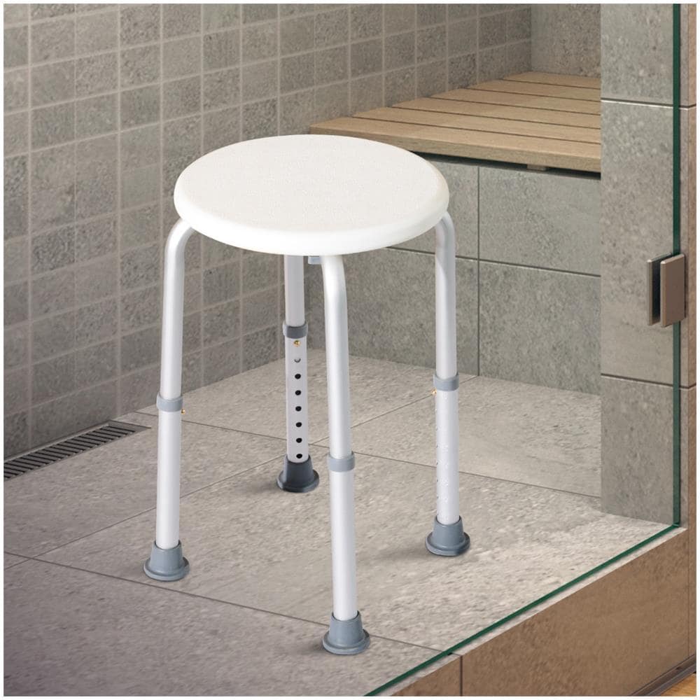 Sgabellino da doccia sedile da bagno ausilio rotondo altezza regolabile 8 posizioni antiscivolo - Foto 2