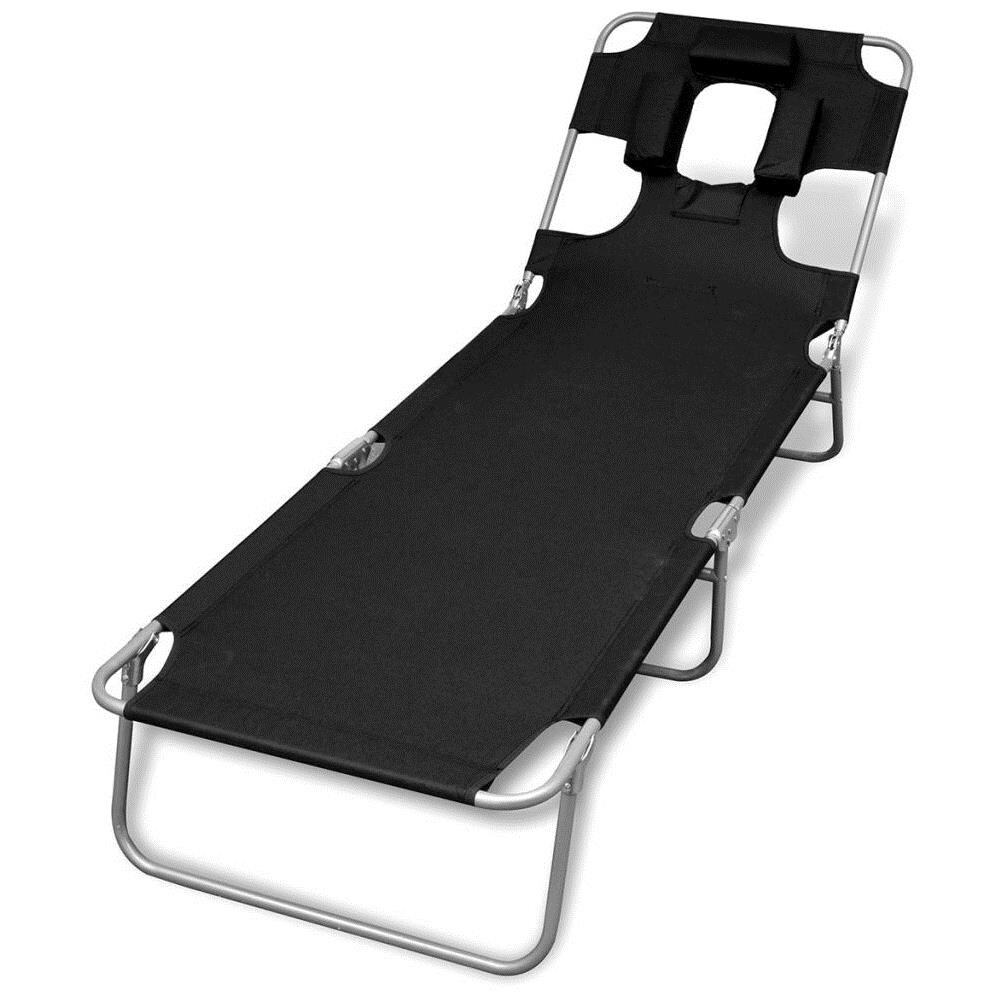 Lettino Prendisole Pieghevole Cuscino Schienale Regolabile Nero - Foto 1