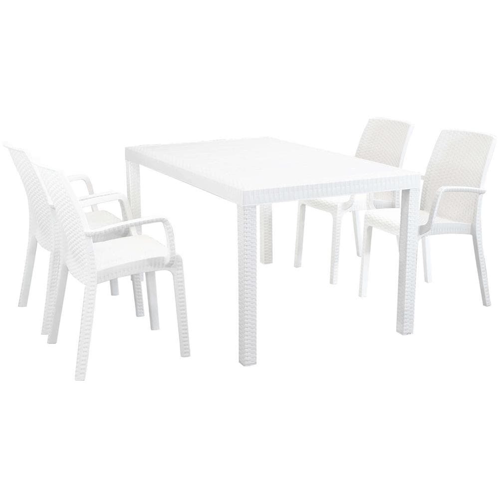 Caligola - Set Tavolo Fisso In Wicker Cm 150 X 90 Compreso Di 4 Sedute - Foto 1