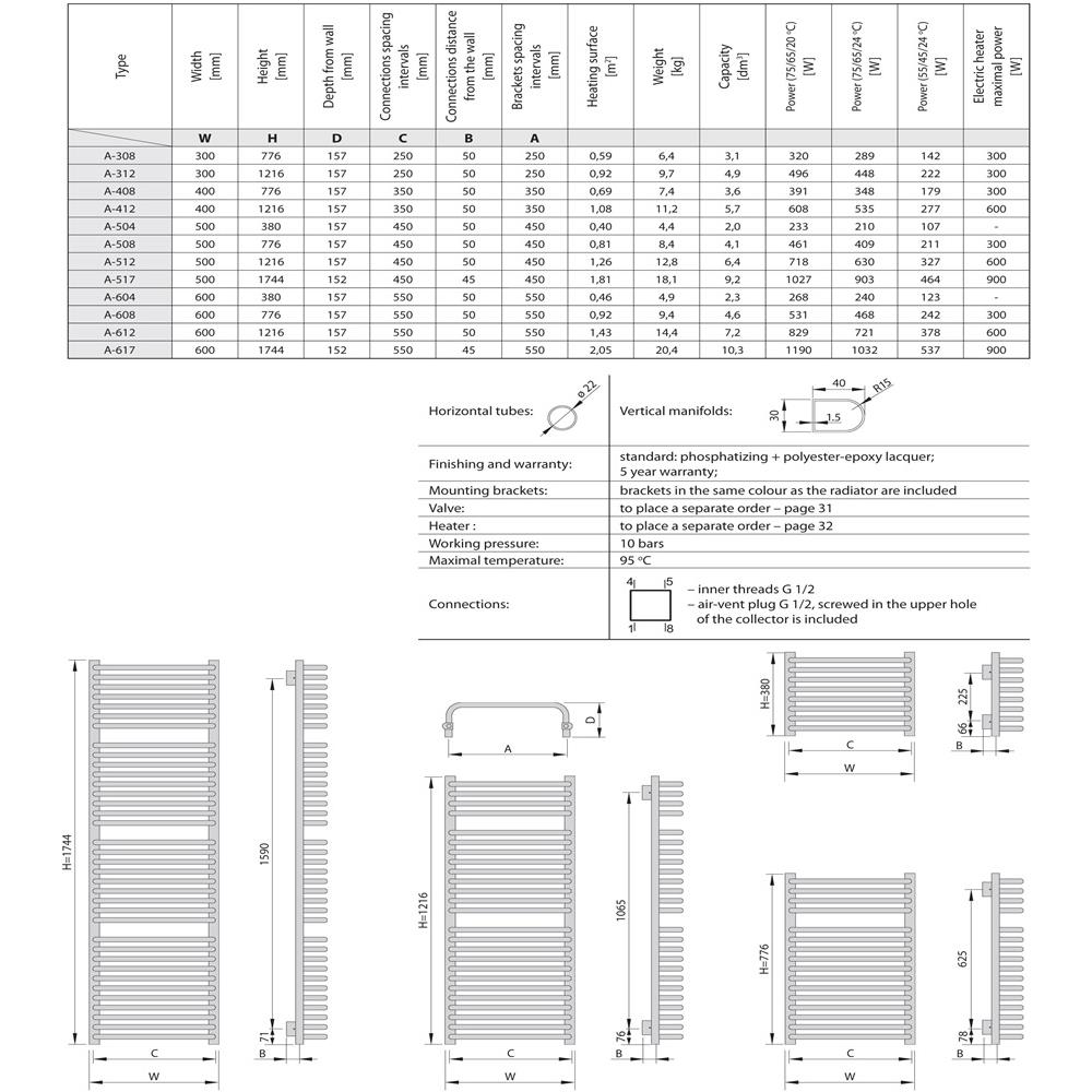 600x776mm Funzionale Bagno Di Design Di Lusso Radiatore Bianco Aster A608 - Foto 2