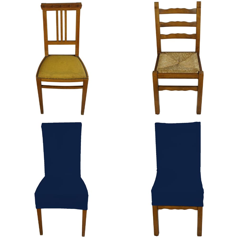 Set 6 vestisedia universale con schienale quadrato Subito Fatto per sedie da ufficio, cucina, sala da pranzo, camera, hotel o ristorante in tessuto super elasticizzato made in Italy Blu - Foto 1