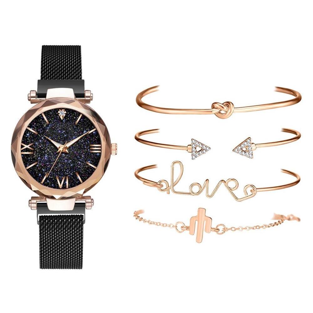 SLOWMOOSE - 5 Pezzi Set Di Orologi Da Donna Di Lusso Orologio Da Polso Al  Quarzo Con Orologio Da Donna Magnetico Con Cielo Stellato [ set 5 Pezzi  Neri] - ePRICE