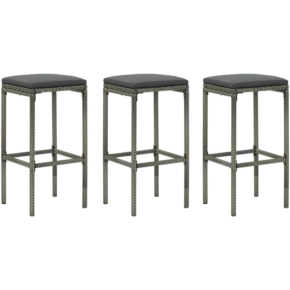 Sgabelli Da Bar Con Cuscini 3 Pz Grigi In Polyrattan - Foto 1
