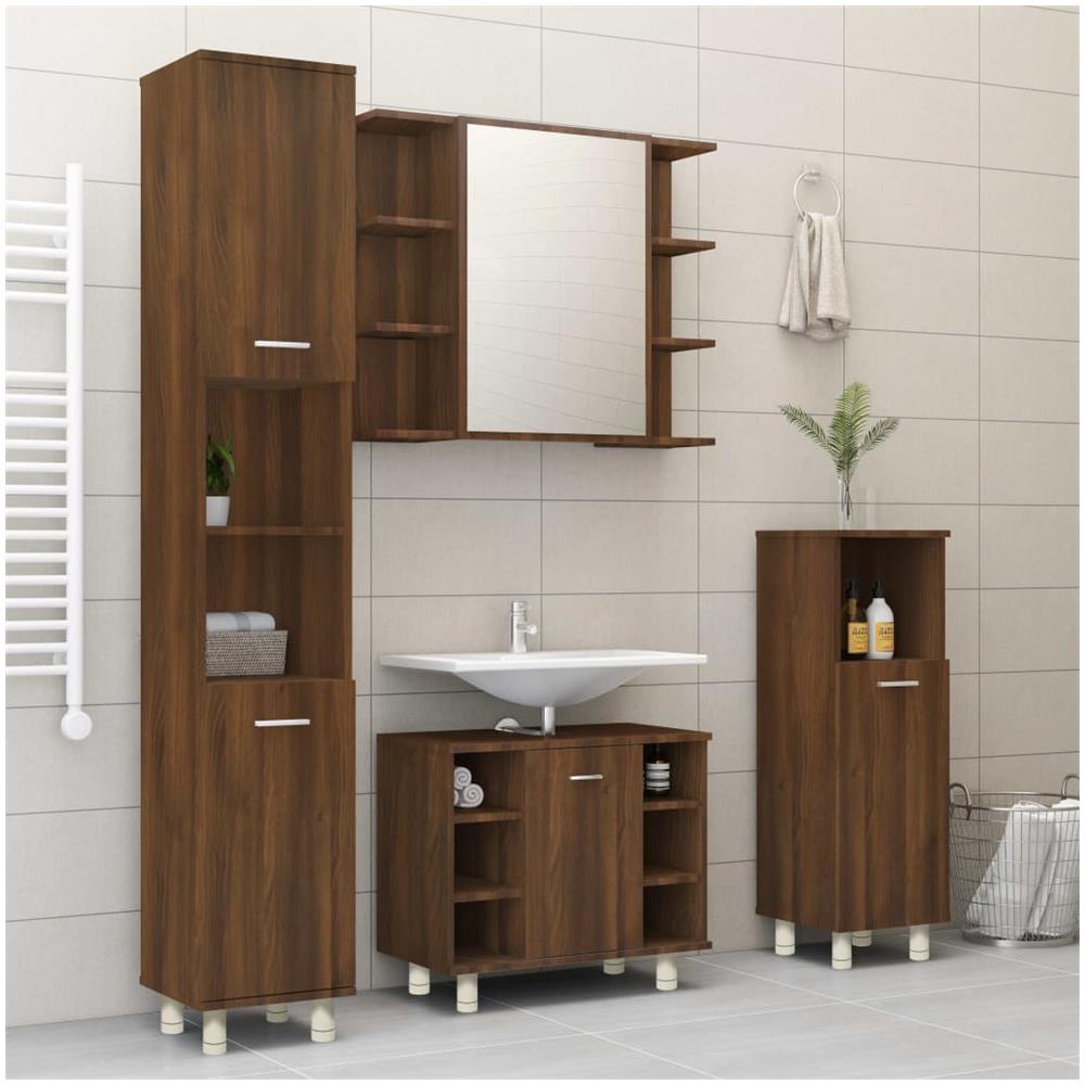 Armadietto Bagno Rovere Marrone 30x30x95cm In Legno Multistrato - Foto 3