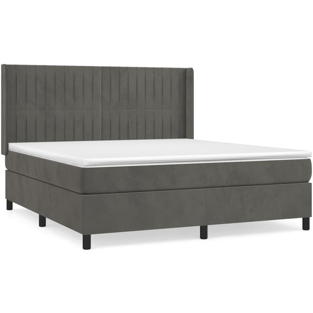 Giroletto A Molle Con Materasso Grigio Scuro 180x200 Cm Velluto - Foto 1