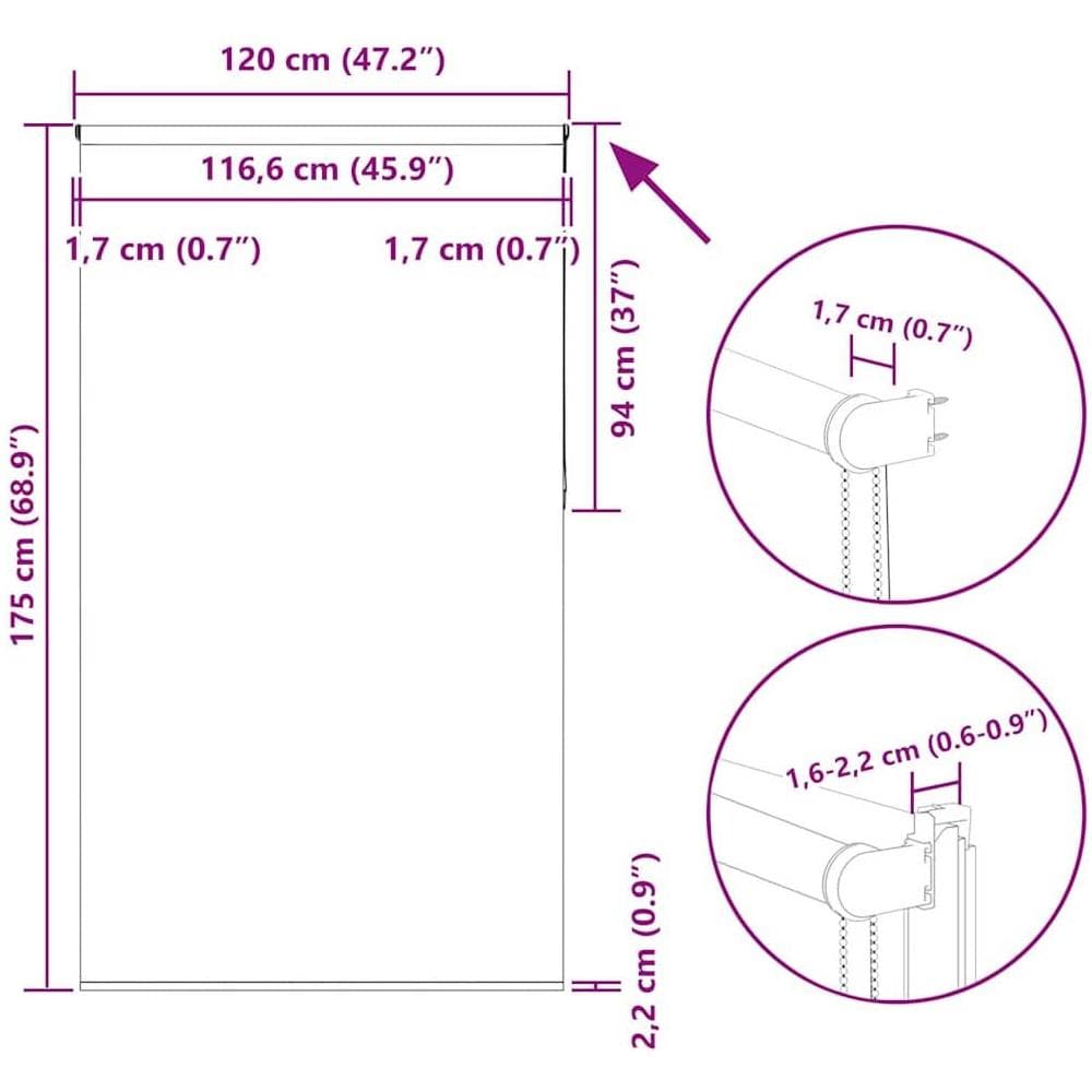 Tenda a Rullo Oscurante 120x175 cm Larghezza Tessuto 116,6 cm - Foto 10