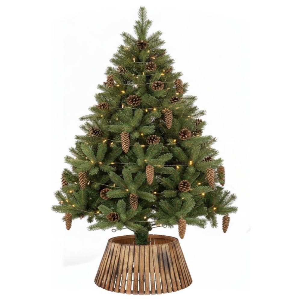 Copertura vaso base albero di Natale in corteccia naturale, tessuto beige - Foto 1