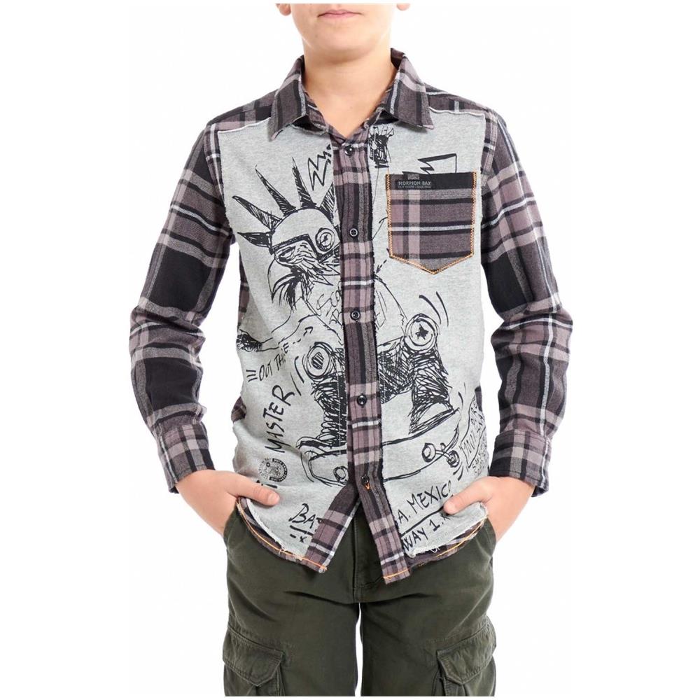 Camicia Bambino Check Pennsula M Grigio Nero - Foto 1