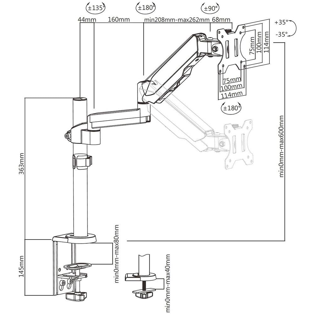 Supporto Per Monitor Mc-775 Con Molla A Gas, Braccio Doppio 17 -32 8 Kg - Foto 2