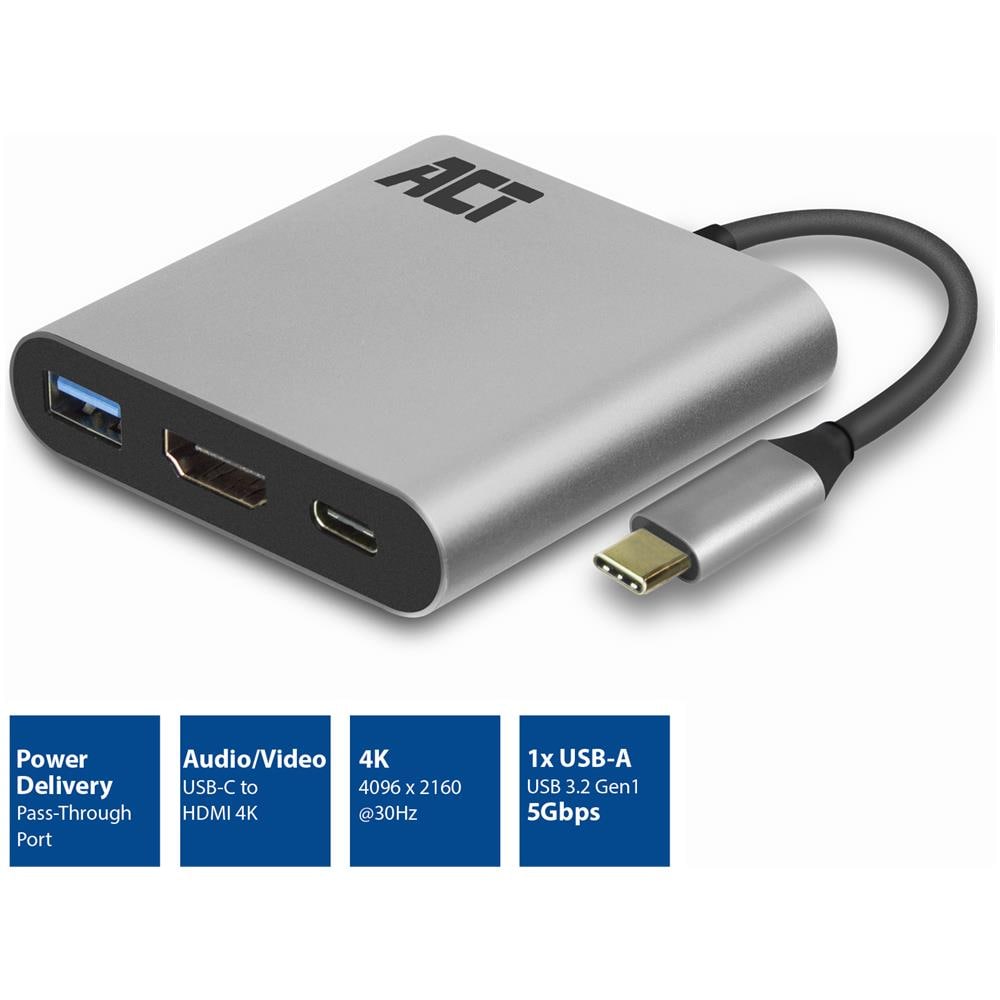 Ac7022 Adattatore Femmina Da Usb-c A Hdmi Con Pass-through Pd 60w, 4k, Usb-a - Foto 2