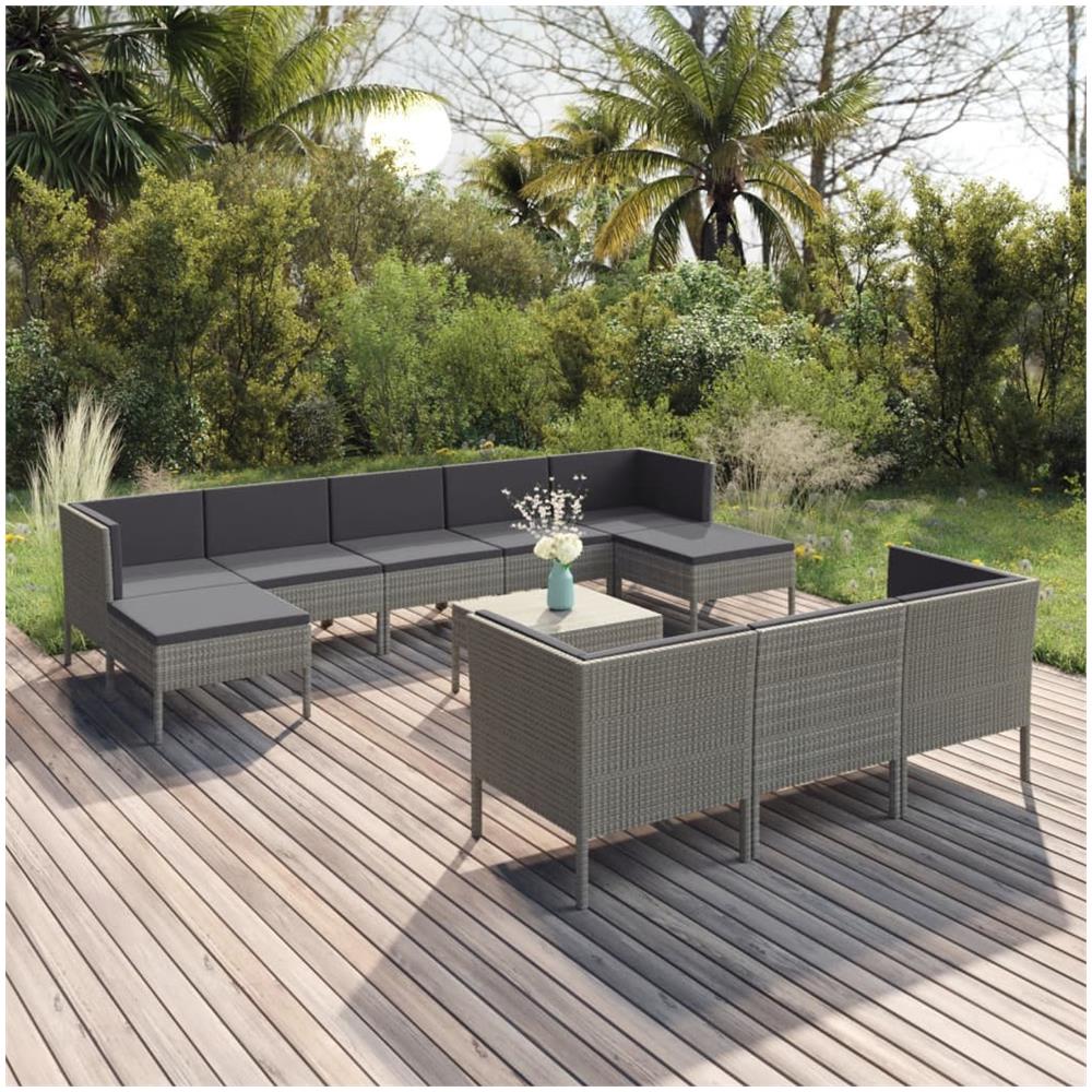 Set Divani Da Giardino 11 Pz Con Cuscini In Polyrattan Grigio - Foto 1
