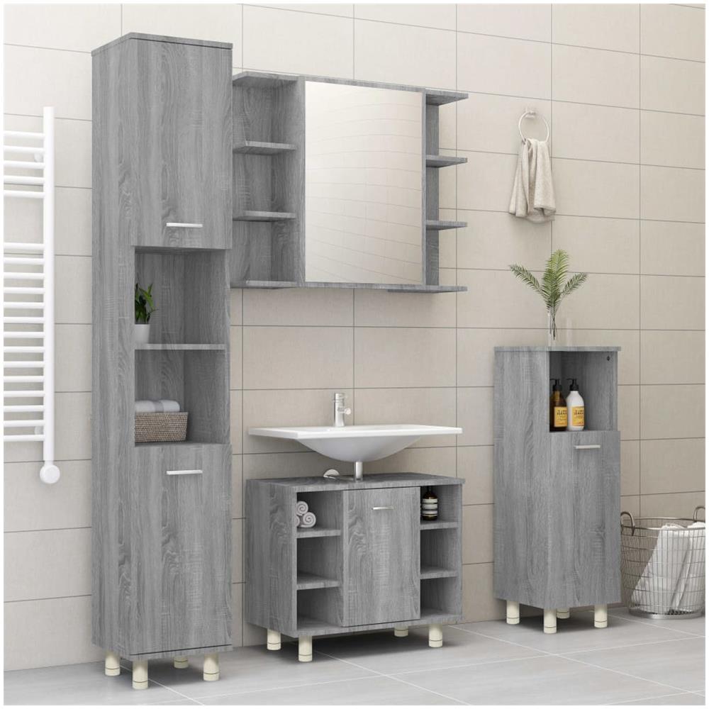 Armadietto Bagno Grigio Sonoma 30x30x95 Cm In Legno Multistrato - Foto 3