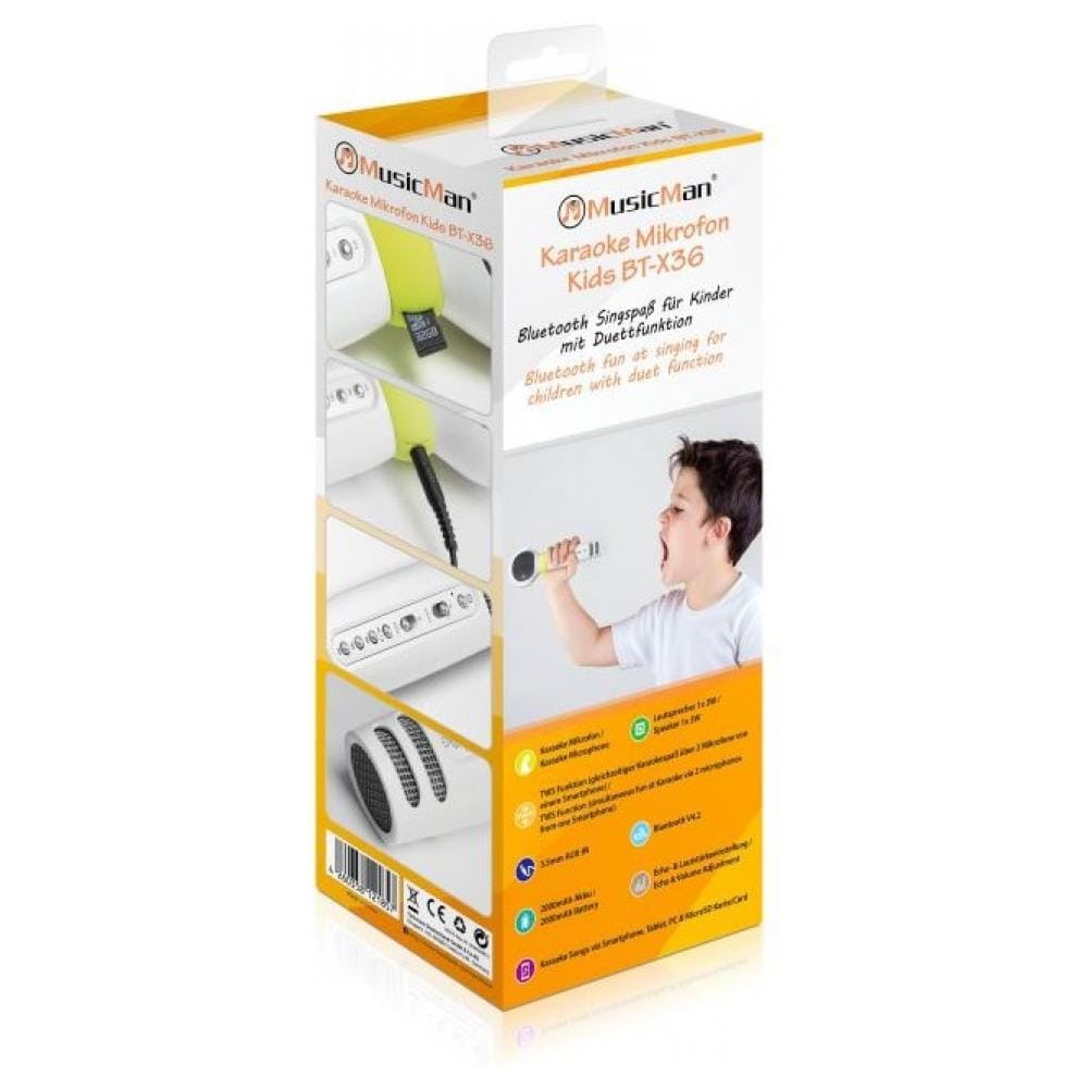 MusicMan BT-X36 Microfono Karaoke Bluetooth per Bambini Colore Bianco - Foto 7