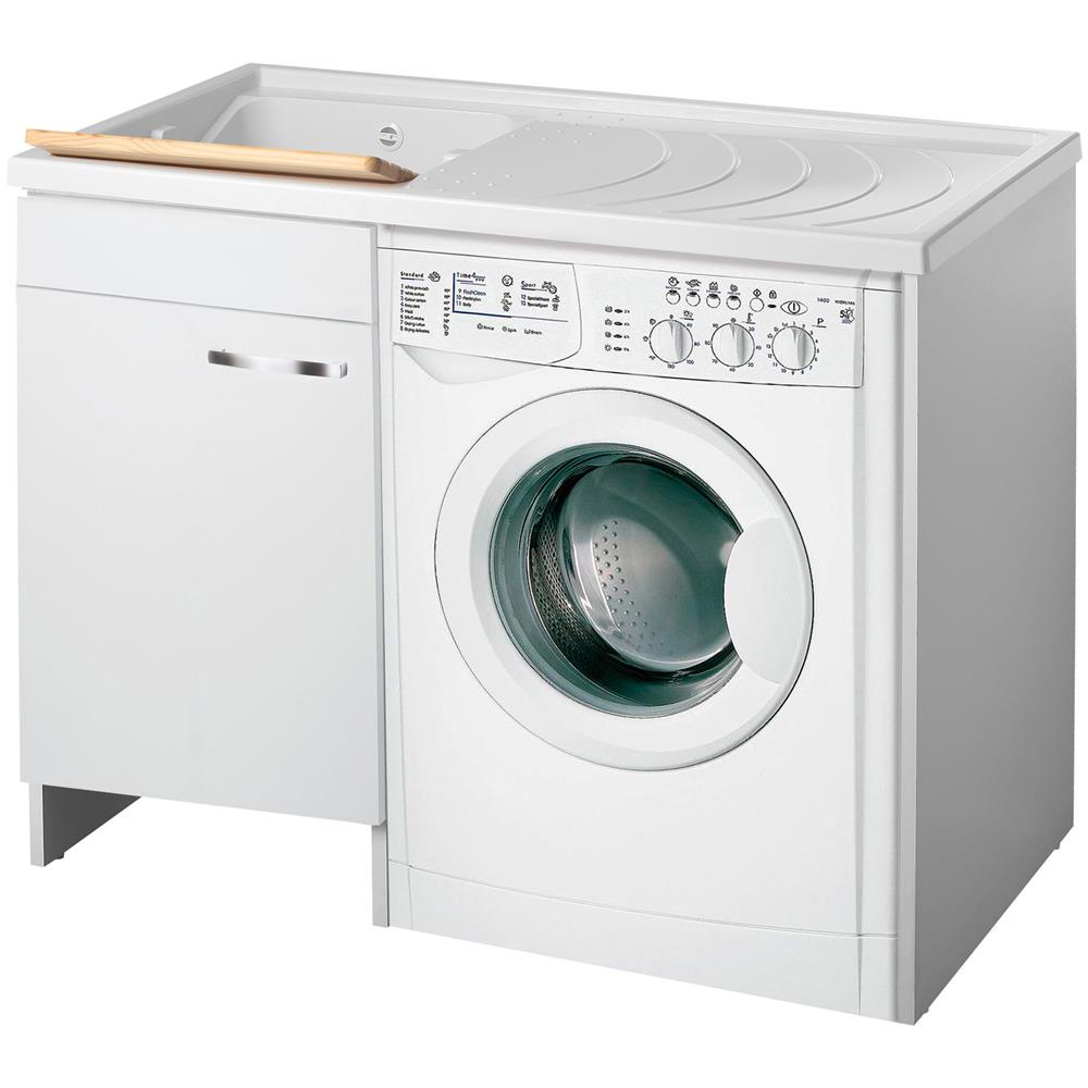 Negrari Classica Lavatoio Coprilavatrice Montato Vasca Sinistra Lavatrice Destra Colore Bianco Anta Battente Arrotondate Cerniere Chiusura Rallentata Mobile Nobilitato Idrofugo Lavabo Polipropilene Asse Pino Interno Maniglie Cromo L109 P60 109x60 H9 TH10976