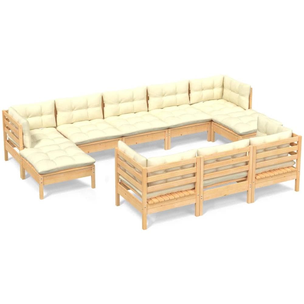 Set Divani Da Giardino 10 Pz Con Cuscini Crema Massello Di Pino - Foto 2