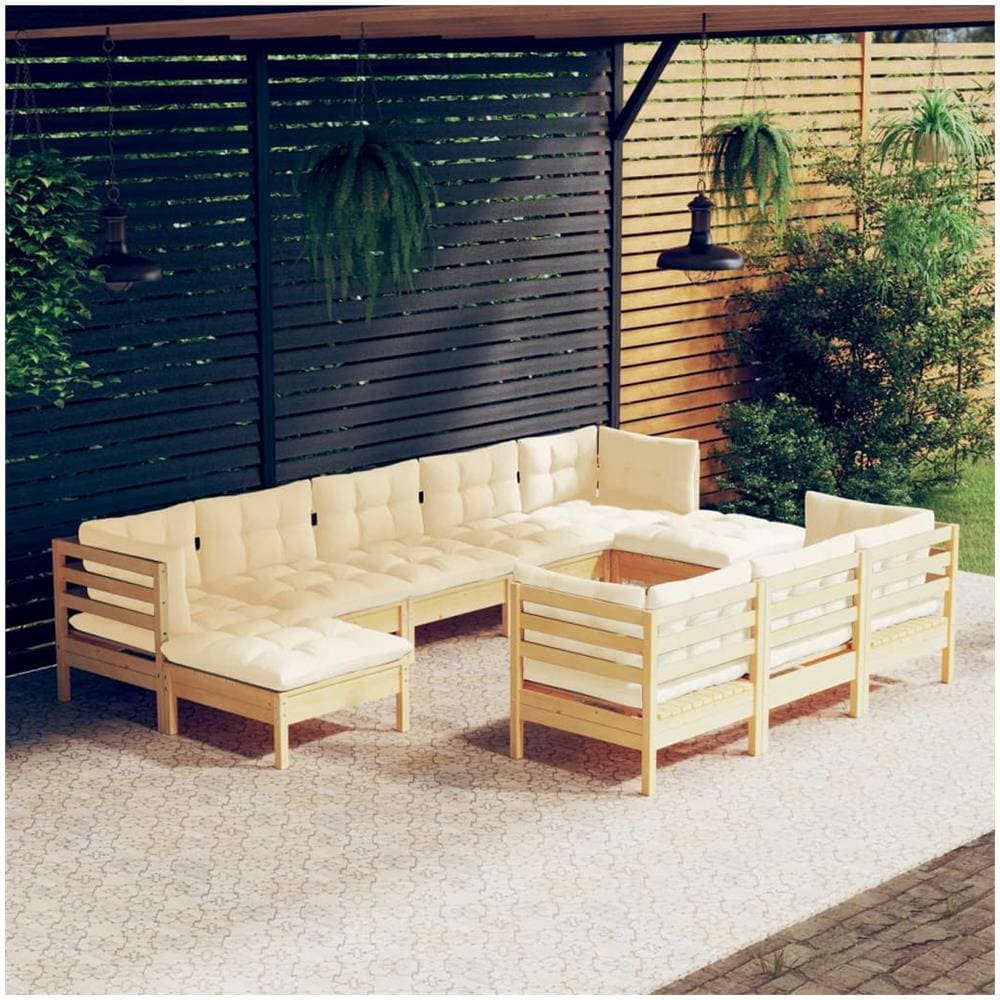 Set Divani Da Giardino 10 Pz Con Cuscini Crema Massello Di Pino - Foto 1