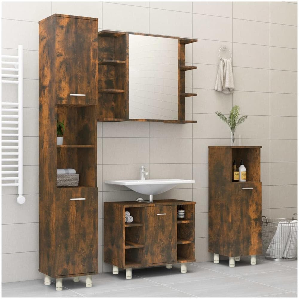 Armadietto Bagno Rovere Fumo 30x30x95 Cm In Legno Multistrato - Foto 3