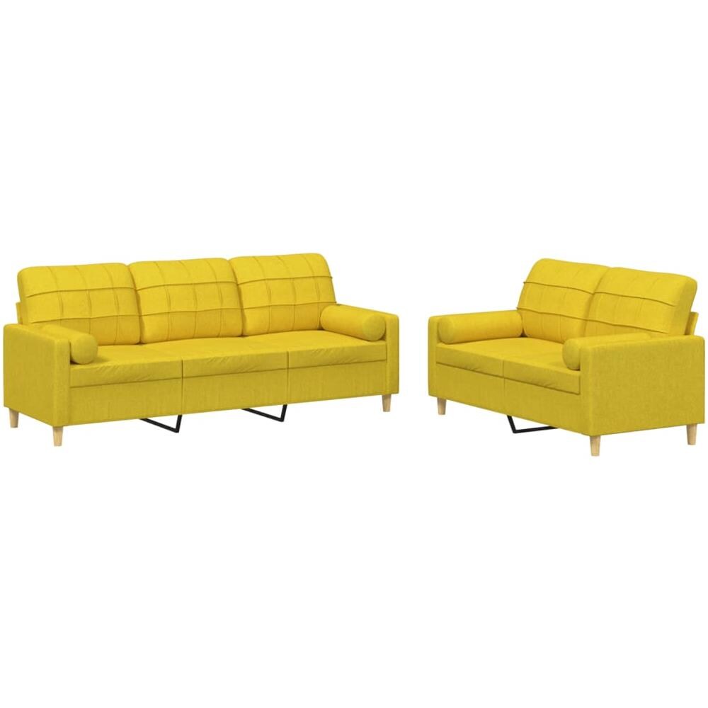 Set Di Divani 2 Pz Con Cuscini Giallo Chiaro In Tessuto - Foto 2
