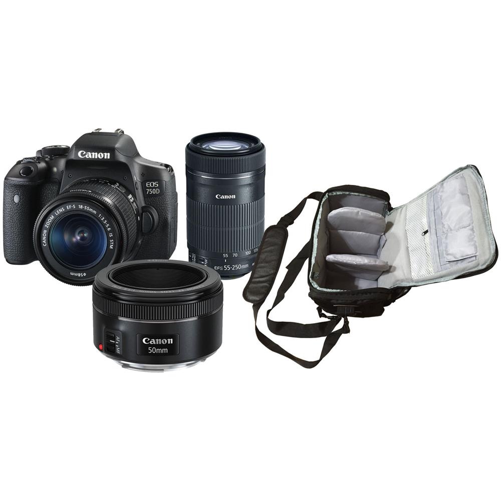 Eos 750d + Ef-s 18-55mm Stm + Ef-s 55-250mm Stm + Ef 50mm Stm + Borsa Fotografica Professionale - Foto 1
