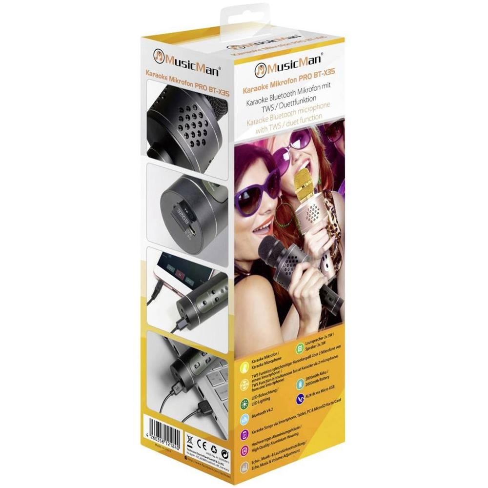 MusicMan Pro BT-X35 Microfono Karaoke Bluetooth con TWS per Cantare in Duetto - Nero - Foto 6