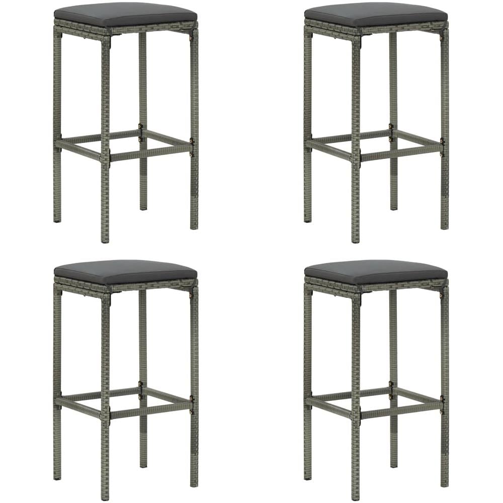 Sgabelli Da Bar Con Cuscini 4 Pz Grigi In Polyrattan - Foto 1
