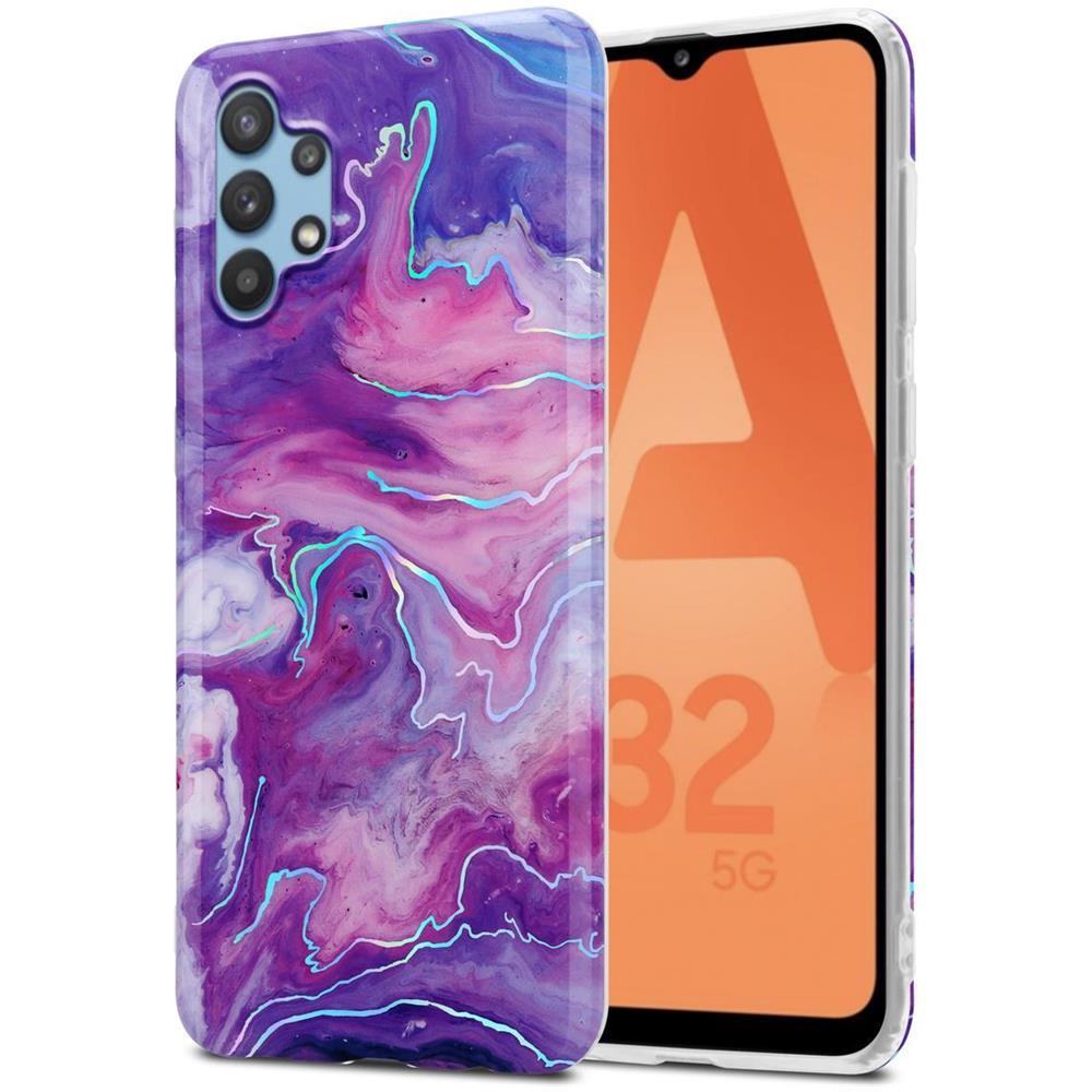 Custodia Compatibile Con Samsung Galaxy A32 5g In Marmo Rosa Viola No. 19 - Coperchio Protettivo In Silicone Tpu Con Motivo A Mosaico - Foto 1