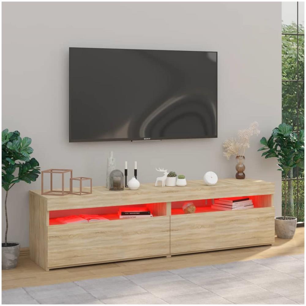 Mobili Porta TV con Luci LED 2 pz Rovere Sonoma 75x35x40 cm - Foto 11