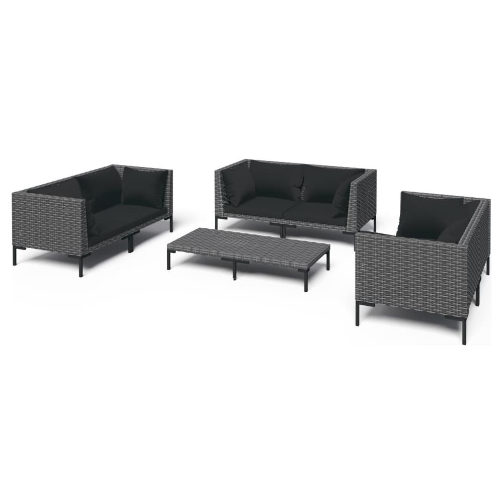 Set Divani Giardino 7 Pz Con Cuscini In Polyrattan Grigio Scuro - Foto 1