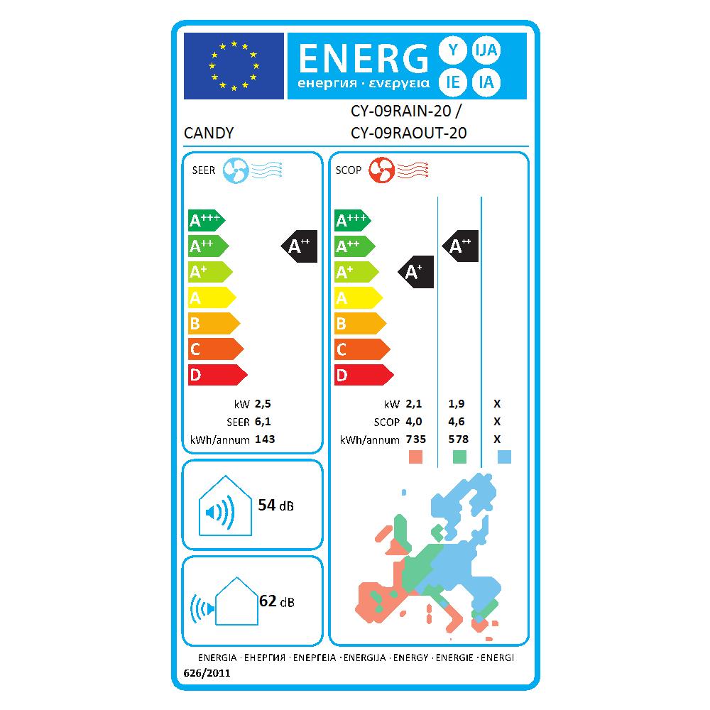 Condizionatore Fisso Unità Interna CY-09RAIN-20 Potenza 9000 BTU /H Classe A++ /A+ Inverter Bianco - Foto 2